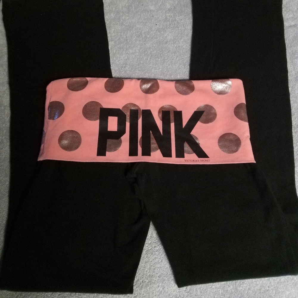 Victoria's Secret Pink Polka Dot Foldover Flare Leggings